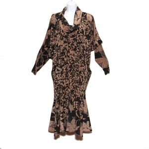 Vintage 80s Simon Sez by Michael Simon Brown Print Mermaid Style Dress Medium